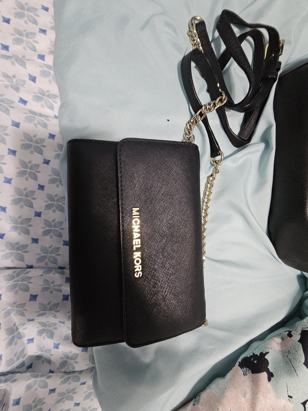 Michael Kors Black Crossbody Shoulder Bag with Gold Chain